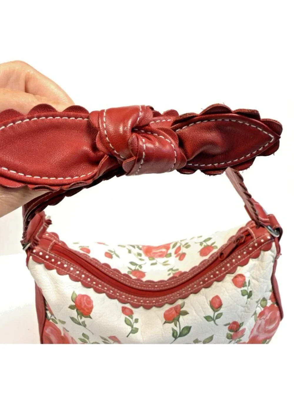 Isabella Fiore Pedal Pusher Leather Handbag Floral Embroidered Vintage Purse